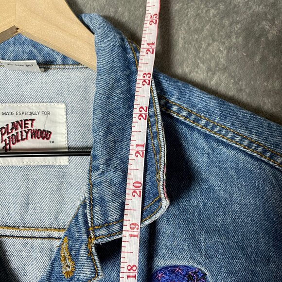 Vintage 90s Planet Hollywood Jacket Mens M Blue Denim Las Vegas Embroidered - Picture 8 of 10